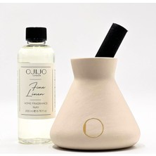 Ojijo London Çubuklu Oda Kokusu 200 ml Fine Linen Oda Parfümü Bej Seramik Pot Kalın Çubuk Set