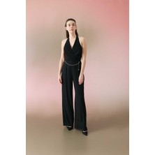 ROMAN Zincir Aksesuarlı Boyundan Bağlamalı Tulum Siyah Y2412407_001