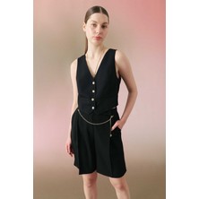 ROMAN V Yaka Krep Yelek Siyah Y2417007_001