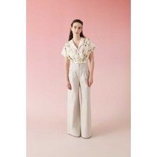 ROMAN Geniş Paça Pileli Pantolon Taş Y2412068_044