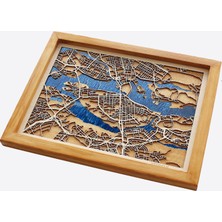 Zmapdesign Istediğiniz Yerin Ahşap & Epoksi Şehir Haritası (Mavi Epoksi)