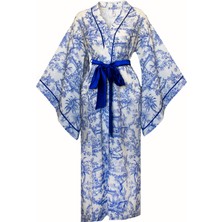 Mita Concept Mavi Keten Yarasa Kol Kimono