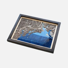 Zmapdesign Istediğiniz Yerin Ahşap & Epoksi Şehir Haritası (Mavi Epoksi)