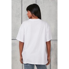 Fancy  Kadın Oversize Kalıp Bisiklet Yaka %100 Pamuk Basic T-shirt