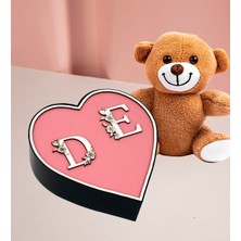 Giftstime Kişiye Özel Çift Harf Tasarımlı Kalp Kutu ve 25 cm Peluş Ayıcık