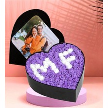 Giftstime Fotoğraflı Çift Baş Harfli New Kalp Kutu Çiçek Sevgiliye Özel