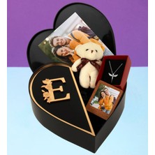 Giftstime Kişiye Özel Baş Harf Tasarımlı Kalp Kutu ve Peluş Ayıcık Anahtarlık Çerceve ve Melek Kolye