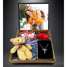 Giftstime Fotoğraflı New Seni Seviyorum Çikolata Peluş Ayıcık Anahtarlık Kolye Hediye Kutusu