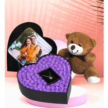 Giftstime Fotoğraflı New Kalp Kutu Çiçek Sevimli Peluş Ayıcık Kolye Sevgiliye Özel