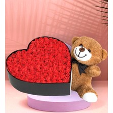 Giftstime Kalp Kutu Tasarımlı New Kalp Kutu Çiçek Gül Sevimli Peluş Ayıcık