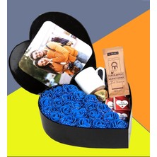 Giftstime Fotoğraflı New Kalp Kutu Çiçek Çikolata Buketi Kah Fincanı Türk Kahsi Sevgiliye Özel