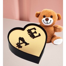 Giftstime Kişiye Özel Pleksi Çift Harf Tasarımlı Kalp Kutu ve 25 cm Peluş Ayıcık