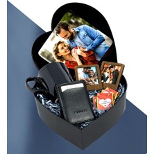 Giftstime Fotoğraflı Yeni Kalp Kutu Tasarımlı Kupa Cüzdan Çikolata 2'li Çerçe Set