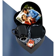 Giftstime Fotoğraflı Yeni Kalp Kutu Tasarımlı Kupa Çikolata Cüzdan Set