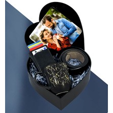 Giftstime Fotoğraflı Yeni Kalp Kutu Tasarımlı Kupa Cüzdan Kemer Set