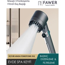 FAWER Faucet & Shower Filtreli 3 Fonksiyonlu Yüksek Basınçlı Taraklı Start Stop Gri Banyo Duş Başlığı