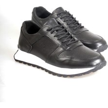 Ayakkabı Yolla  Deri Siyah Lazer Işlemeli Bağcıklı Fantazi Spor Ayakkabı