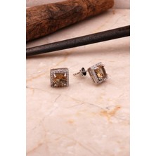 Sümer Telkari Renk Değiştiren Sultan Taşlı Rodyumlu Kare Gümüş Küpe 6847