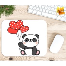 Eylül Design Balon Tutan Sevimli Panda Baskılı Özel Tasarım Dikdörtgen Kaydırmaz Mousepad