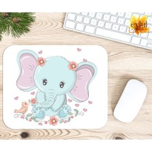 Eylül Design Sevimli Fil Baskılı Özel Tasarım Dikdörtgen Kaydırmaz Mousepad