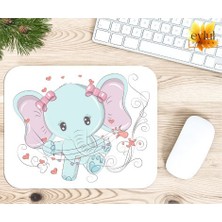 Eylül Design Sevimli Fil Baskılı Özel Tasarım Dikdörtgen Kaydırmaz Mousepad