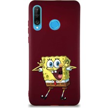PrintiFy Huawei P30 Lite Soft Premier Kapak Sünger Bob Tasarımlı Silikon Kılıf - Mürdüm