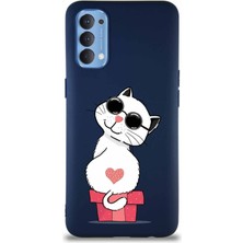 PrintiFy Oppo Reno 4 Soft Premier Kapak Coolcat Tasarımlı Silikon Kılıf - Lacivert