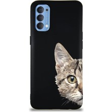 PrintiFy Oppo Reno 4 Soft Premier Kapak Catface Tasarımlı Silikon Kılıf - Siyah