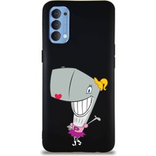 PrintiFy Oppo Reno 4 Soft Premier Kapak Pearl Yengeç Tasarımlı Silikon Kılıf - Siyah