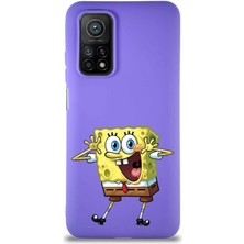 PrintiFy Xiaomi Mi 10T Soft Premier Kapak Sünger Bob Tasarımlı Silikon Kılıf - Mor