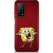 PrintiFy Xiaomi Mi 10T Pro Soft Premier Kapak Sünger Bob Tasarımlı Silikon Kılıf - Mürdüm