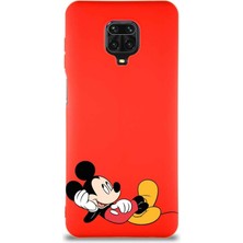 PrintiFy Xiaomi Redmi Note 9s Soft Premier Kapak Mickey Mouse-F Tasarımlı Silikon Kılıf - Kırmızı