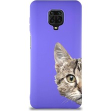 PrintiFy Xiaomi Redmi Note 9s Soft Premier Kapak Catface Tasarımlı Silikon Kılıf - Mor