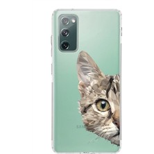 PrintiFy Samsung Galaxy S20 Fe Uyumlu Kamera Korumalı Kapak Catface Tasarımlı Şeffaf Silikon Kılıf