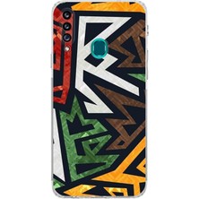 PrintiFy Samsung Galaxy A20S Kamera Korumalı Kapak Soyut Grafiti Tasarımlı Şeffaf Kılıf