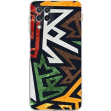 PrintiFy Samsung Galaxy M32 Kamera Korumalı Kapak Soyut Grafiti Tasarımlı Şeffaf Kılıf