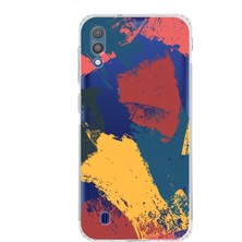PrintiFy Samsung Galaxy M10 Uyumlu Kamera Korumalı Kapak Brushstroke Tasarımlı Şeffaf Kılıf