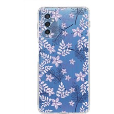 PrintiFy Samsung Galaxy M52 Kamera Korumalı Kapak Floral Lila Tasarımlı Şeffaf Kılıf