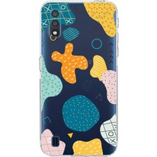 PrintiFy Samsung Galaxy A01 Kamera Korumalı Kapak Geometrik Şekiller Tasarımlı Şeffaf Kılıf