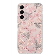 PrintiFy Samsung Galaxy S22 Kamera Korumalı Kapak Floral Kırmızı Tasarımlı Şeffaf Kılıf