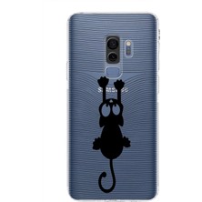 PrintiFy Samsung Galaxy S9 Plus Kamera Korumalı Kapak Çizgi Kedi Tasarımlı Şeffaf Kılıf