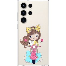 PrintiFy Samsung Galaxy S23 Ultra Uyumlu Kamera Korumalı Kapak Vespagirl Tasarımlı Şeffaf Kılıf