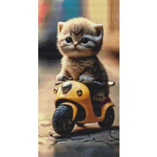 Movas Sanat Motorcu Yavru Kedi | Elmas Mozaik Tablo | Mozaik Puzzle  | 30x55 | E20234023