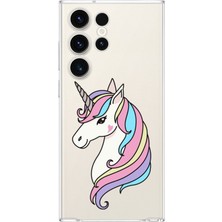PrintiFy Samsung Galaxy S24 Ultra Uyumlu Kamera Korumalı Kapak Unicorn Tasarımlı Şeffaf Kılıf
