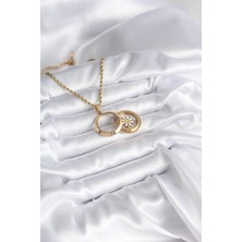 Reka Moda Kadın Kolye, Çelikten Üretilmiş, 45 cm Zincirli, Gold Renk, Açılabilir Fanus Model, Papatya Parçalı