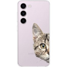 PrintiFy Samsung Galaxy S23 Uyumlu Kamera Korumalı Kapak Catface Tasarımlı Şeffaf Kılıf