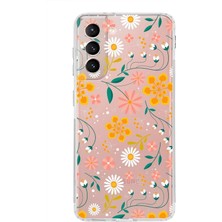 PrintiFy Samsung Galaxy S21 Fe Uyumlu Kamera Korumalı Kapak Çiçek Tasarımlı Şeffaf Kılıf