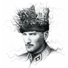 Movas Sanat Atatürk'ün Kolaj İllüstrasyonu | Elmas Mozaik Tablo | Mozaik Puzzle | 50x50 | E2020548