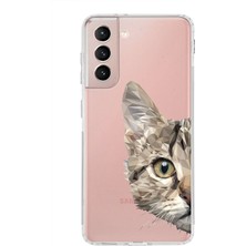 PrintiFy Samsung Galaxy S21 Fe Uyumlu Kamera Korumalı Kapak Catface Tasarımlı Şeffaf Silikon Kılıf