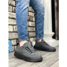BOA BA0332 Merdiven Desen Bağcıklı Erkek Yüksek Taban Füme Cilt Spor Ayakkabı